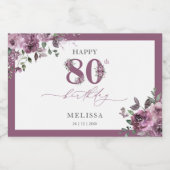紫エレガントフローラ80誕生日 スパークリングワインラベル (シングルラベル)