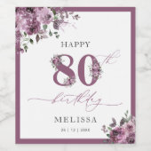 紫エレガントフローラ80誕生日 ワインラベル (シングルラベル)