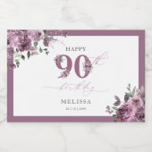 紫エレガントフローラ90誕生日 スパークリングワインラベル (シングルラベル)