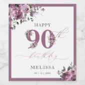 紫エレガントフローラ90誕生日 ワインラベル (シングルラベル)