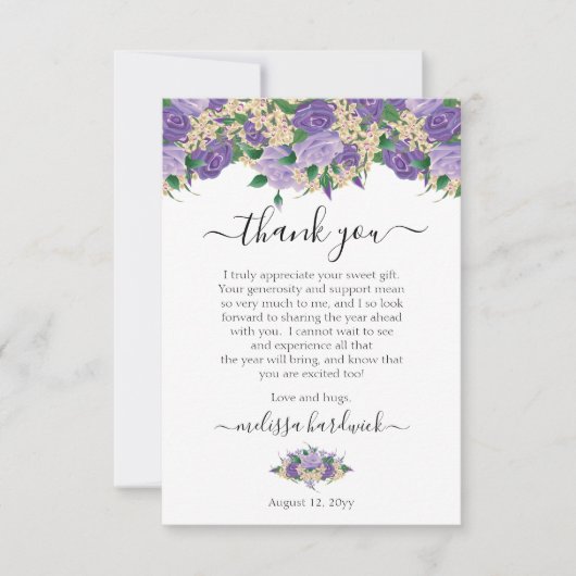 紫エレガントフローラ |レース誕生日パーティー サンキューカード (正面)