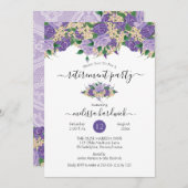 紫エレガントフローラ |レース退職パーティー 招待状 (正面/裏面)