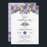 紫エレガントフローラ Lace 90th Birthday Party 招待状<br><div class="desc">ロマンチックな紫色からラベンダーとアラバスターのフローラ90thバースデーパーティーデザインは、背中にレースの下敷きのある2つのコーナーのスワッグとお祝い詳細を強調する中央のスワッグとブケットのトップドレープされたスワッグを特色にする。すべての要素を必要に応のまわりにじて移動して、詳細に合わせることができます。また、必要に応じて背景と文字の色を変更する。この外観は今や時代を超越して上品なトレンドだ。デザイン別休日ハートデザイン（権利予約済み）。</div>