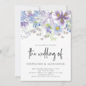 紫エレガントフローラQRコー結婚ド 招待状 (正面)