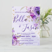 紫エレガントブルーウォーター色のフローラ結婚ズ 招待状 (スタンド正面)