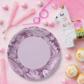 紫エレガントペイズリー縁ど ペーパープレート (パーティー)