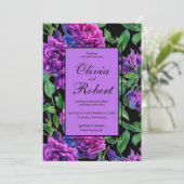 紫エレガントマゼンタ色の花模様結婚ズ 招待状 (スタンド正面)
