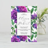 紫エレガントマゼンタ色の花模様結婚ズ 招待状 (スタンド正面)
