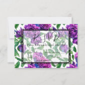 紫エレガントマゼンタ色花模様rsvp 出欠カード (正面)