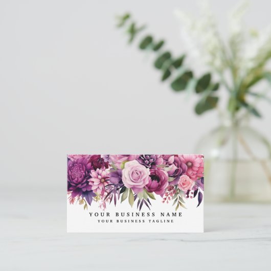 紫エレガントマゼンタ花名刺 名刺 (スタンド正面)