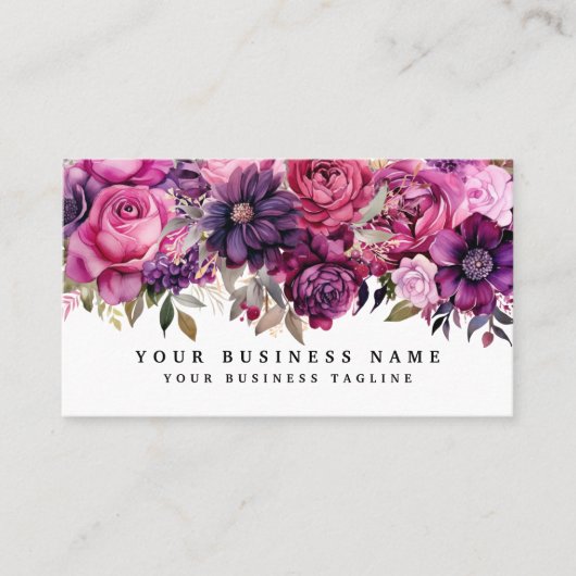 紫エレガントマゼンタ花名刺 名刺 (正面)