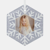 紫エレガントミニマルグリッタースノーフレーク写真 ガラスオーナメント (正面)