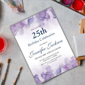 紫エレガントモダンと金ゴールドのフローラ25歳の誕生日 招待状