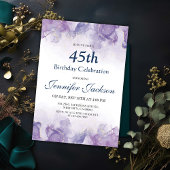 紫エレガントモダンと金ゴールドのフローラ45歳の誕生日 招待状