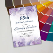 紫エレガントモダンと金ゴールドのフローラ85歳の誕生日 招待状