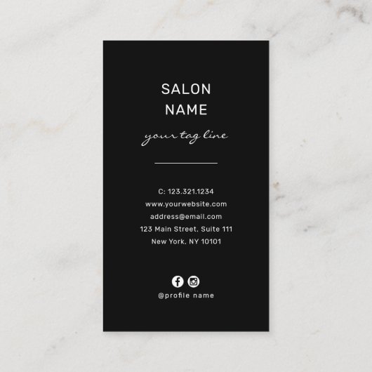 紫エレガントモダンと青のシザーズヘアスタイリスト 名刺 (裏面)