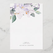 紫エレガントモダンの水の色のラ結婚ン 箔招待状 (裏面)