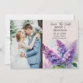 紫エレガントモダンの薄紫フローラ結婚写真 セーブザデート (正面)