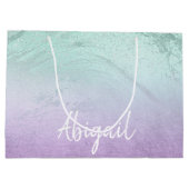 紫エレガントモダングラデーション&ミントグリッター大理石 ラージペーパーバッグ (裏面)