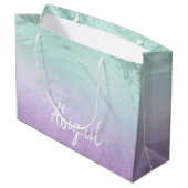 紫エレガントモダングラデーション&ミントグリッター大理石 ラージペーパーバッグ (裏面アングル)