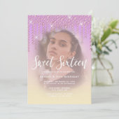 紫エレガントモダンダイヤモンドはsweet sixteenを乾燥 招待状 (スタンド正面)