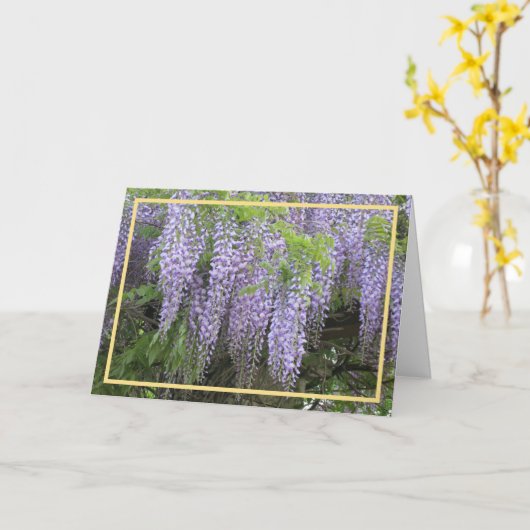 紫エレガントモダン藤フォトゴールデンフレーム カード (黄色い花)