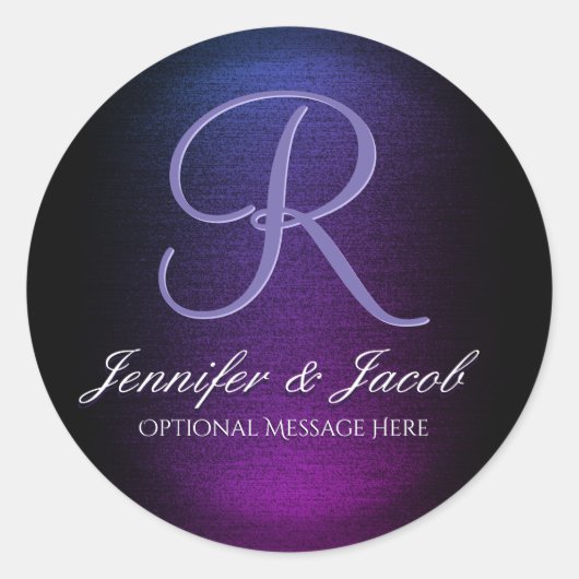 紫エレガントモノグラムのと黒 ラウンドシール (正面)