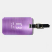 紫エレガントモノグラムのブラシ仕上げ金属 ラゲッジタグ (正面横)