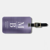 紫エレガントモノグラムのブラシ仕上げ金属 ラゲッジタグ (正面横)