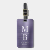 紫エレガントモノグラムのブラシ仕上げ金属 ラゲッジタグ (正面縦)
