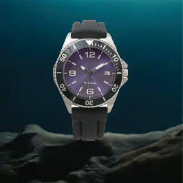 紫エレガントモノグラムのブラシ仕上げ金属 腕時計