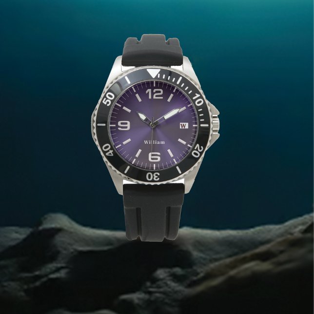 紫エレガントモノグラムのブラシ仕上げ金属 腕時計 (クリエイターアップロード済み)