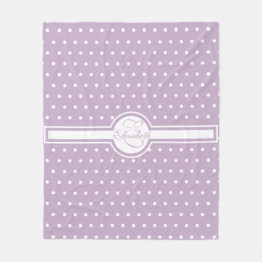 紫エレガントモノグラムの白水玉模様 フリースブランケット (正面)