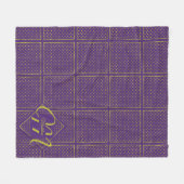 紫エレガントモノグラムの金箔水玉模様 フリースブランケット (正面(横))