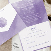 紫エレガントモノグラム水結婚色 オールインワン招待状