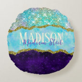 紫エレガントユニコーンフェイクグリッターモノグラム ラウンドクッション (正面)