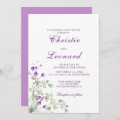 紫エレガントラバンダー結婚の花 招待状 (正面/裏面)