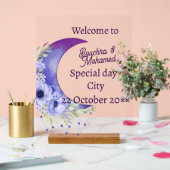 紫エレガント三日月の結婚歓迎サイン アクリルサイン (ウェディング)