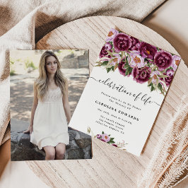 紫エレガント写真お祝い追悼碑 招待状