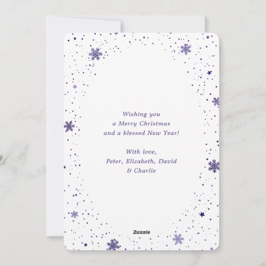 紫エレガント写真スノーフレーク シーズンカード (裏面)