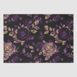 紫エレガント及び金ゴールドバラ花柄 薄葉紙