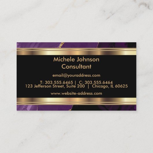 紫エレガント大理石と金ゴールド 名刺 (裏面)