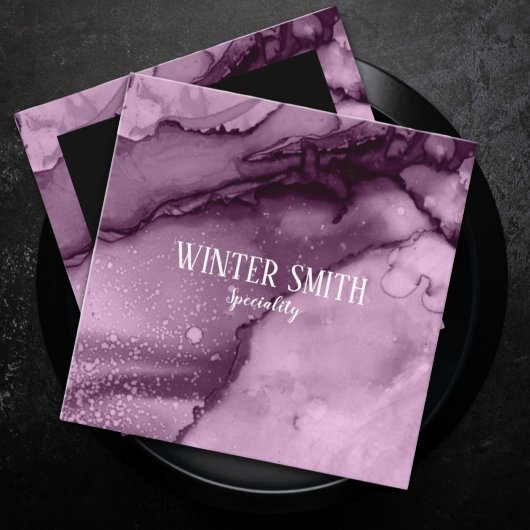 紫エレガント大理石水彩色 スクエア名刺