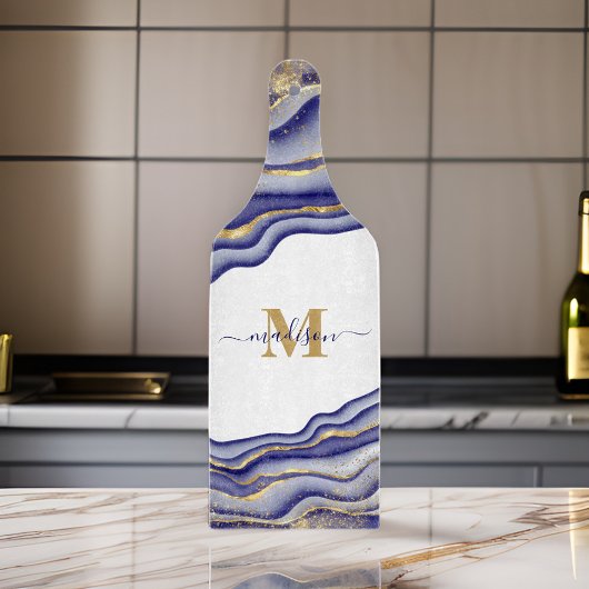 紫エレガント大理石瑪瑙モノグラムの カッティングボード