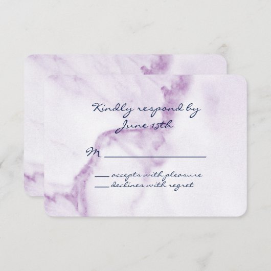 紫エレガント大理石RSVP 出欠カード (正面/裏面)