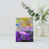 紫エレガント孔雀と黄フローラのキラキラ 名刺 (スタンド正面)