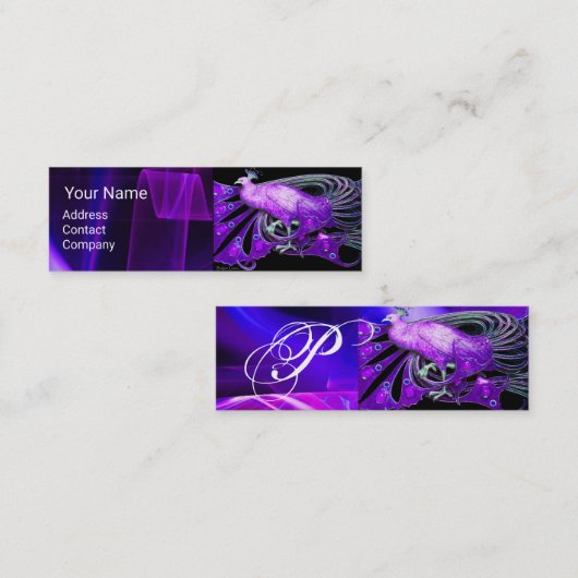 紫エレガント孔雀、黒青モノグラム スキニー名刺 (正面/裏面)
