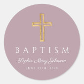 紫エレガント宗教十字洗礼 ラウンドシール (正面)