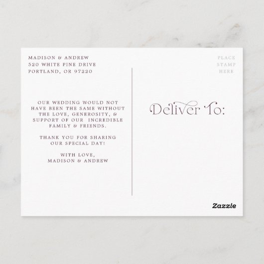 紫エレガント愛と感謝してい結婚感謝 ポストカード (裏面)