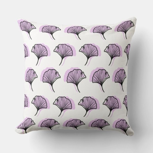 紫エレガント手引き銀杏の葉柄 クッション (正面)